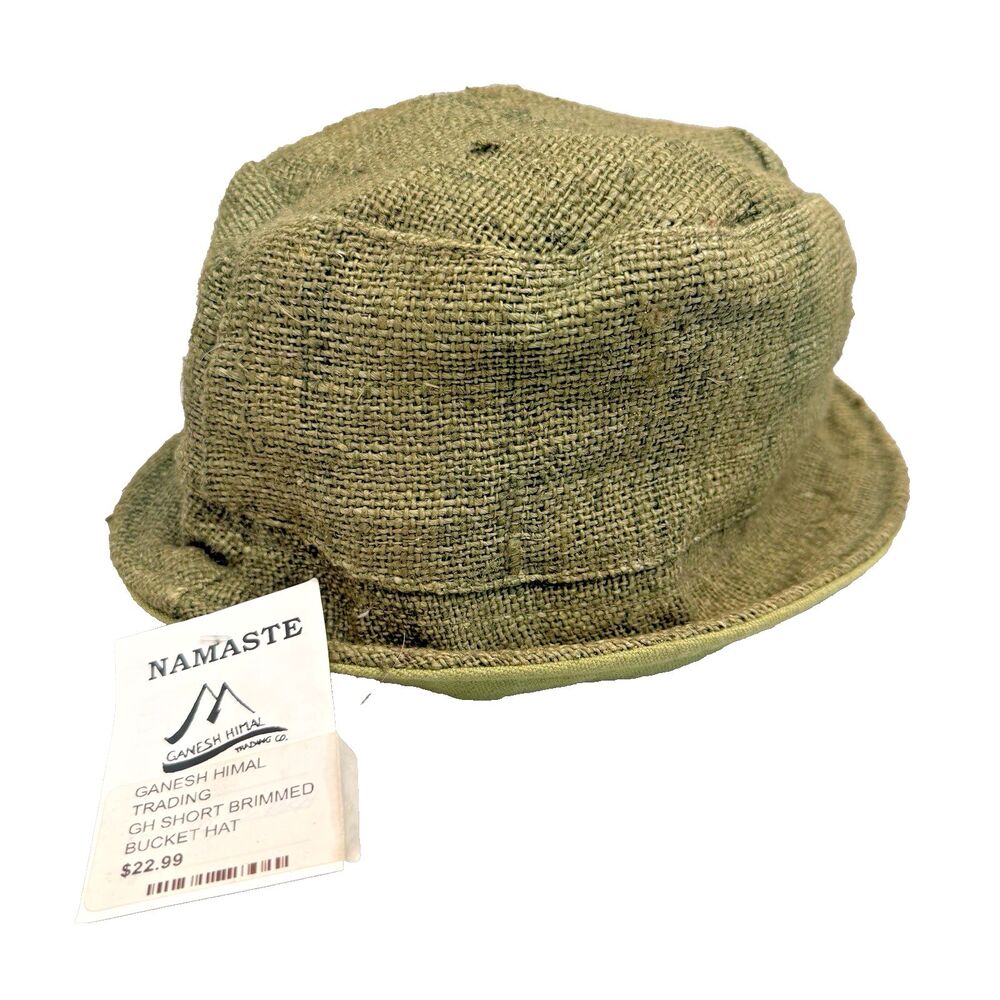Ganesh Himal Namaste Hemp Bucket Festival Hat Olive Green Sz 7 3/8 NEW
